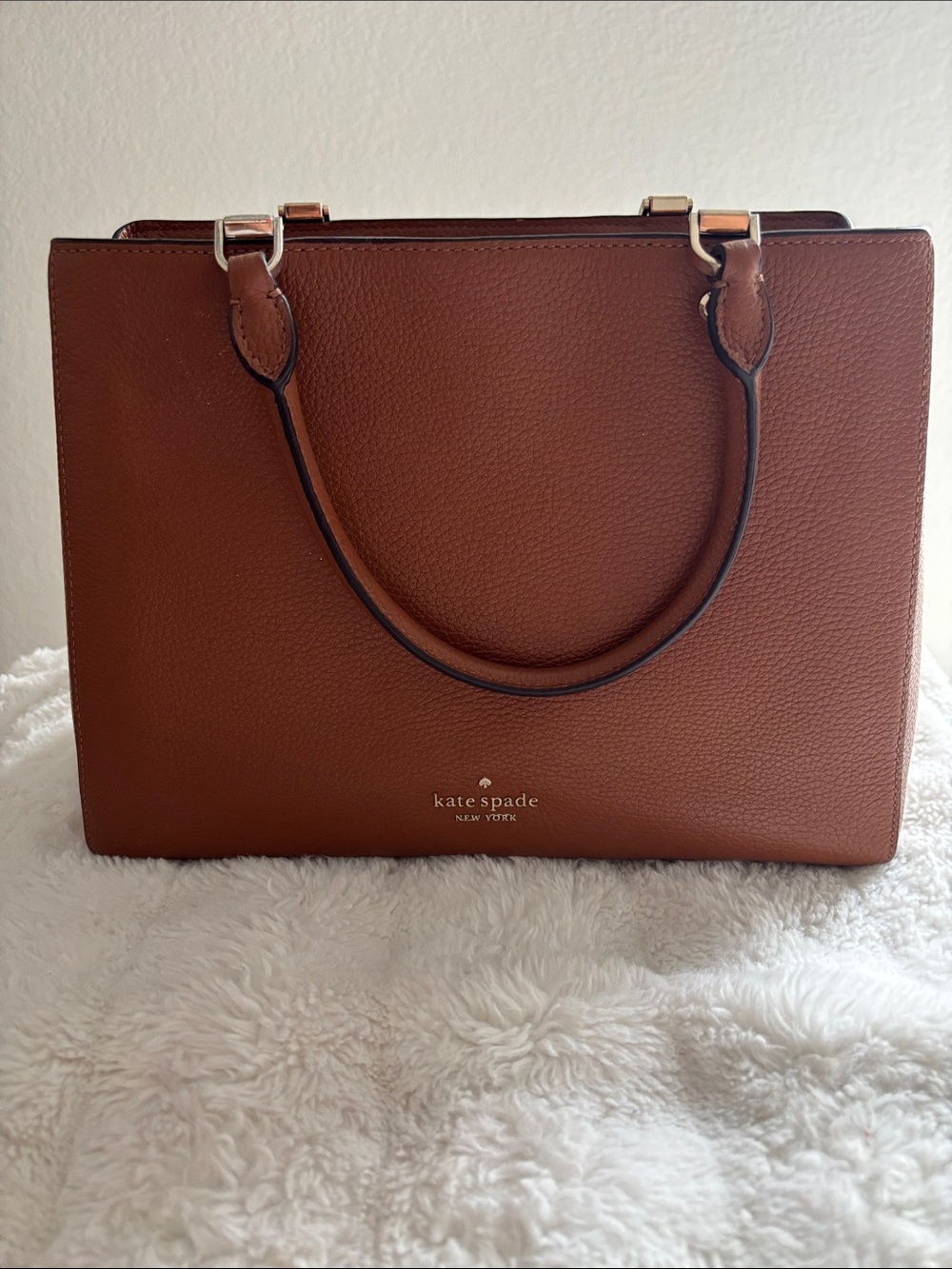 kate spade brown leather satchel with gold-tone hardware